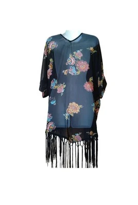 Xhilaration Kimono Floral Transparente Encubrimiento con Flecos Ideal para Playa y Festivales Foto 1 de 4