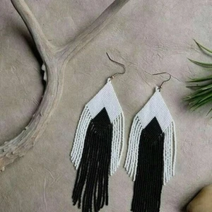 Tribal Earrings Native Large Boho American Seed Beads Handmade Earring - Picture 1 of 3