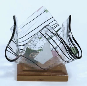 Buffalo Glass Works Art Glass "Handkerchief" Vase on Wooden Display * Ships Free - Picture 1 of 10