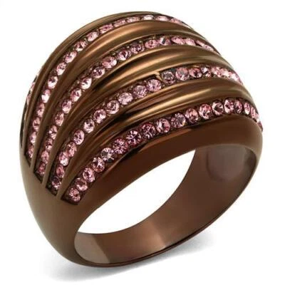 Coffee Mocha Rose Pink Crystal Dome Cigar Wide Band Cocktail Ring - Image 1 of 4