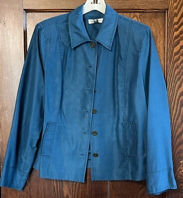 Chaqueta forrada Coldwater Creek azul verdoso ~ LS ~ talla 16 ~ espiga ~ bolsillos ~ punto superior Foto 1 de 4