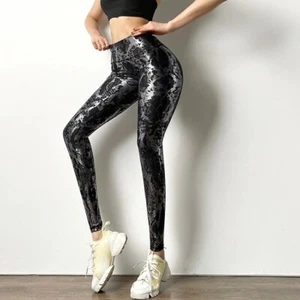 Women Leggings Snakeskin Print Push Up High Waist Stretch Sports Gym Yoga Tight - Picture 1 of 20