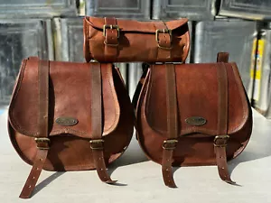Leder Motorrad Satteltasche Leder Seitentasche Packtaschen 2 große 1 kleine T... - Bild 1 von 7