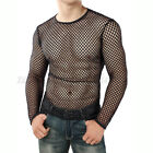 Men's Fishnet T Shirt See Through Mesh Casual Muscle Tee Blouse Long Sleeve
