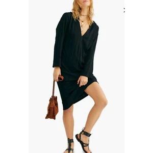 Free People Beach Endless Summer Aster Collar V-Neck Black Midi Dress Size M - Picture 1 of 8