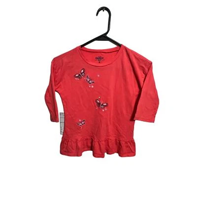 Osh Kosh B’Gosh Girls Shirt Size 8 Pink & Butterflies 3/4 Long sleeve - Image 1 of 4