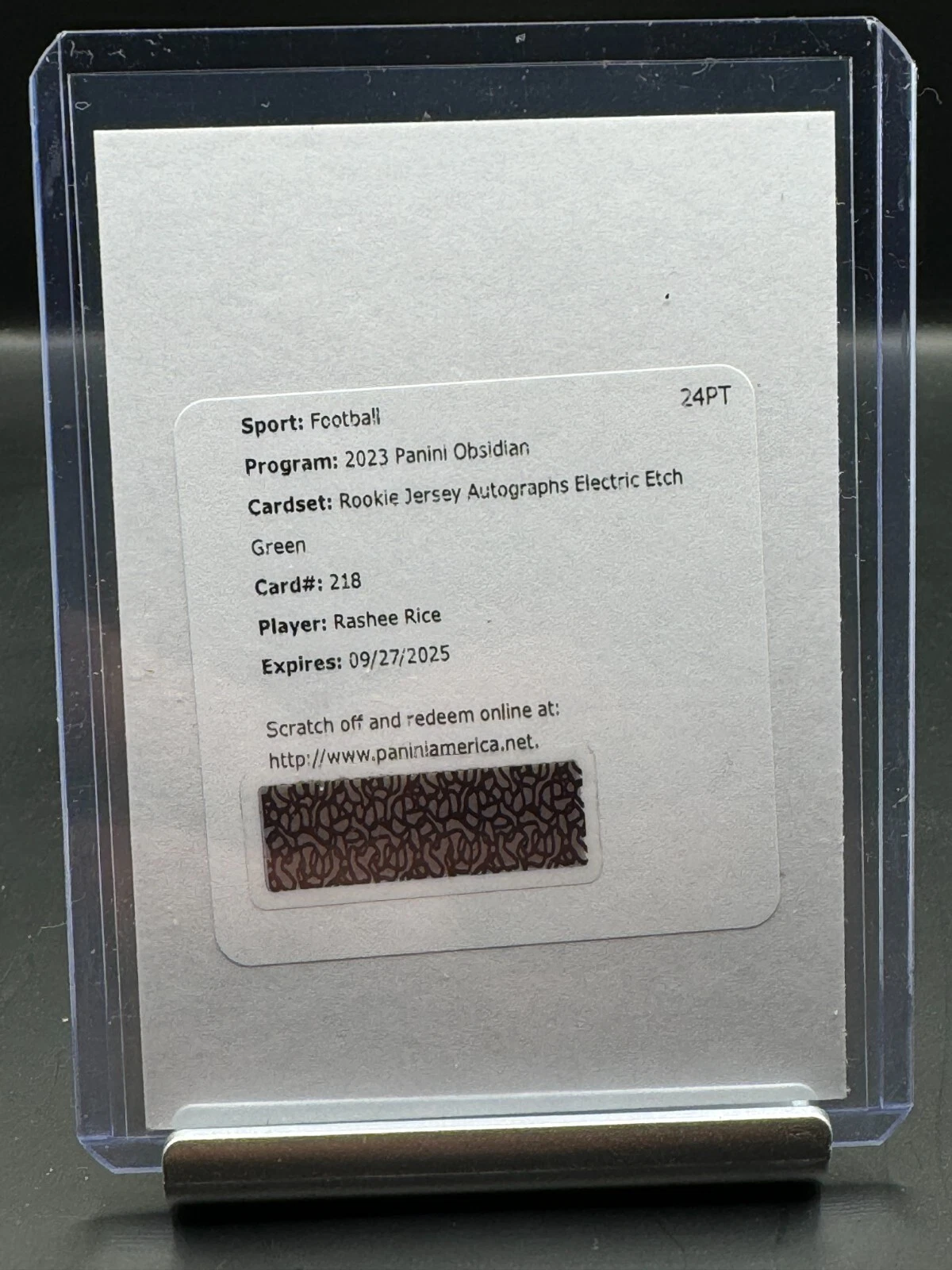 2023 PANINI OBSIDIAN RASHEE RICE ROOKIE PATCH AUTO RPA ELECTRIC ETCH GREEN /25