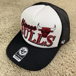 Chicago Bulls '47 Trucker Hat Creedence Foam Trucker Snapback White Black Cap - Picture 1 of 7