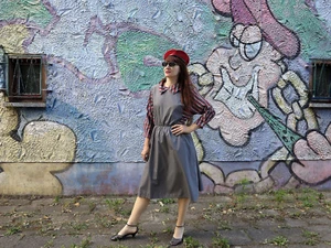 Damenmoden Sommerkleid kleid knielang 80er True VINTAGE 80s womens dress grey - Bild 1 von 8