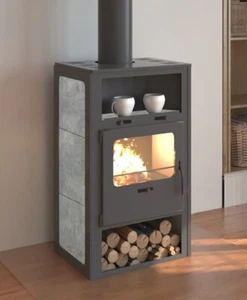 EEK A Kaminofen für Holz+Kohlefeuerung, Specksteinoptik, gussgrau - Bild 1 von 3