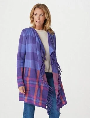 Cárdigan Suéter Isaac Mizrahi Púrpura Multi Cuadros Borde Frente Abierto Nuevo Foto 1 de 4
