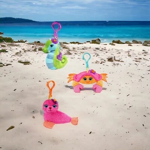 3 Plush Toy Purse Charm Backpack Clips Keychain Handbag Bag Sea Horse Seal Crab - Picture 1 of 5