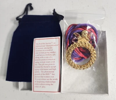 Red Hat Society Angel  Magnifying Glass Pendant Red Purple Necklace Velvet Pouch - Image 1 of 4