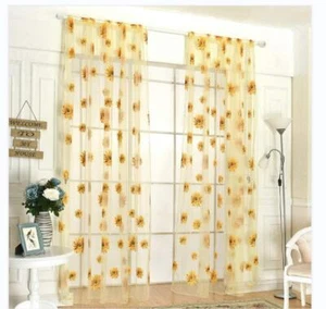 Cortina de gasa translúcida decorativa para sala de estar 2/4 piezas girasol 100x200 cm EE. UU. - Imagen 1 de 10
