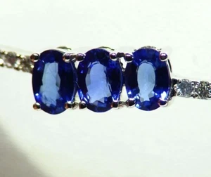 2.31CT 14K Gold Natural Sapphire White Cut Diamond Vintage Halo Bangle Bracelet - Picture 1 of 6