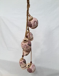 6 Piece Rope Hanging Mini Pots Vases Yard Art Ornaments Pink Rose Home Decor New - Picture 1 of 12