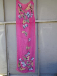 Vintage Sheer chiffon Scarf  PINK with multicolored  Butterflies - Picture 1 of 5