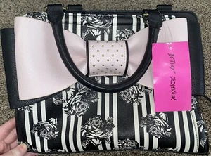 Betsey Johnson Black & Pink Floral Satchel Shoulder Bag NWT $98 - Picture 1 of 6