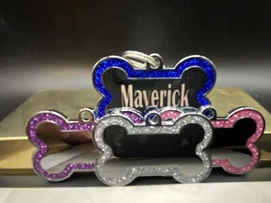 CUSTOM ENGRAVED PERSONALIZED PET TAG ID DOG CAT NAME TAGS Glitter  4 Colors - Picture 1 of 3