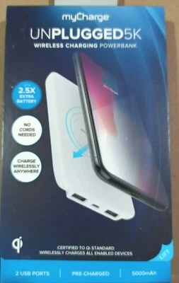 myCharge Unplugged 5K Wireless Charger + Power Bank, White. 5000 mAh - Image 1 of 4
