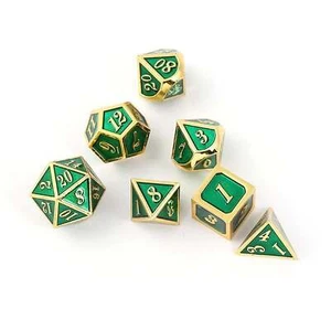 Green & Gold Embossed Metal Dice Set for Dungeons & Dragons - Picture 1 of 2