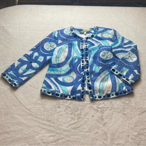 Sigrid Olsen Blue Tone On White 3/4 Sleeve Jacket Size 6 - Picture 1 of 11