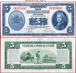 INDIAS HOLANDESAS 5 FLORINES ROEPIAH 2 3 1943 P 113 AXF envío gratuito desde 100$ - Imagen 1 de 6