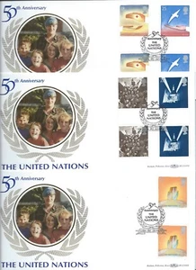 1995 BENHAM BLCS105b Set of 3 FDC's - 50th Ann UN & VE DAY Gutter Pairs - LONDON - Picture 1 of 3
