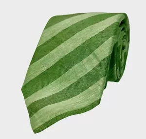 KITON NAPOLI 7-Fold Green Stripe Print 100% Silk Tie C3 - Picture 1 of 2