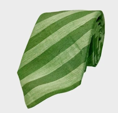 Corbata KITON NAPOLI 7 pliegues estampado de rayas verdes 100 % seda C3 Foto 1 de 2