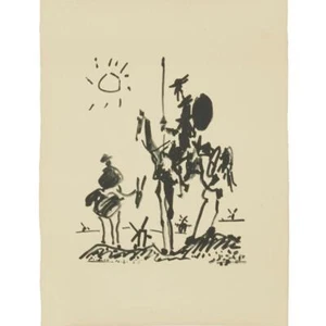 Nach Picasso Don Quijote y Sancho schwarz weiß Lithographiedruck 26 Zoll h 20 Zoll w - Bild 1 von 6