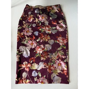 ECI Floral Pencil Skirt Elegant Career Party Maroon Print S - Picture 1 of 6