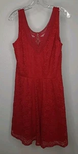 Abito donna By & By rosso in pizzo taglia 13 scollo a V davanti e dietro, foderato - Foto 1 di 7