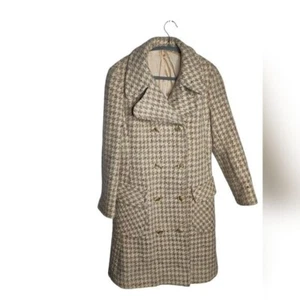 Vintage 1960s Colette Modes Dublin Irish Tweed Houndstooth Pea Coat, Size XS - Picture 1 of 7