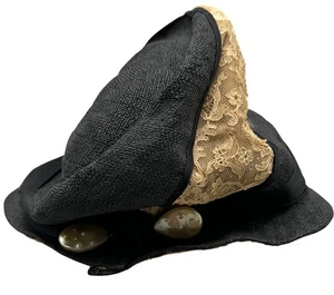 cappello donna vintage Brentwood sportivo nero e beige con dettagli in pizzo - Foto 1 di 7