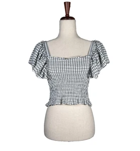 Maeve Anthropologie Shirt Womens Small Checkered Ruffle Smocked Cottagecore - Picture 1 of 6