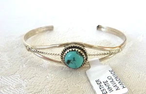 NWT Navajo Esther White Kingman Turquoise Cuff Bracelet 925 Sterling Silver - Picture 1 of 4