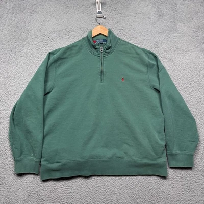 Polo Ralph Lauren 1/4 Zip Pullover Sweater Mens XXL Green Pony Sweatshirt Pocket - Image 1 of 4