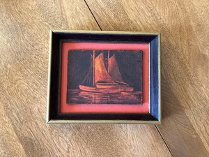 Vintage 50er-60er Jahre Original 3x4 Ölgemälde Schiff, auf Passepartout montiert, 4x5 Vintage Rahmen - Bild 1 von 13