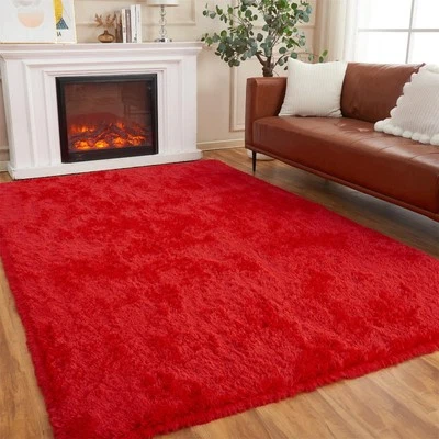 AMTOVO Area Rugs for Living Room Fluffy Red 6x9 Clearance Bedroom Rug Large Throw