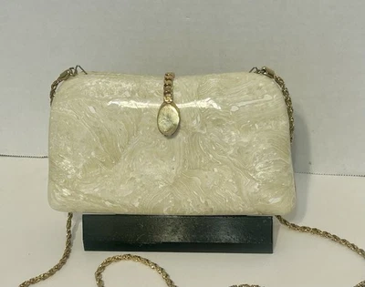 Off white cream onyx like acrylic white mini evening bag clutch Italy Has Crack - Image 1 of 4