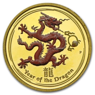 2012 Austrália 1/10 oz Gold Lunar Dragon Prf (SII, Colorido) - Imagem 1 de 3