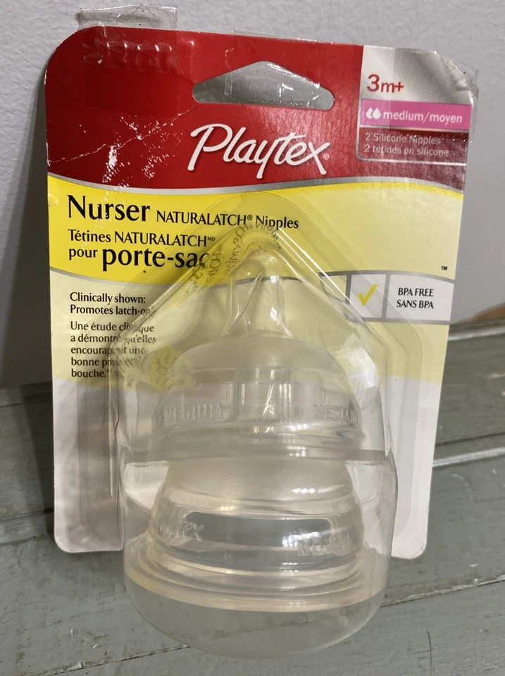 2 Playtex Nurser NaturaLatch 4 Nipples Silicone BPA 3m Medium Flow