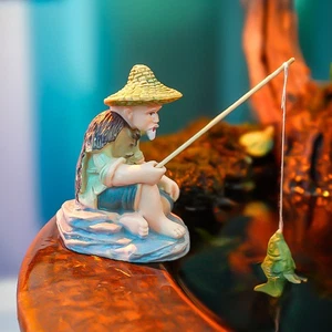 Creative Miniature Old Man Fishing Ornament PVC Jiang Tai Gong Fishing Fish - Picture 1 of 7