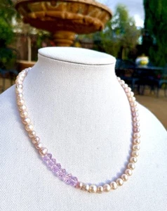 Genuine Cultured Pink Tone 11 mm Pearl Necklace With Pink Crystals - Picture 1 of 4