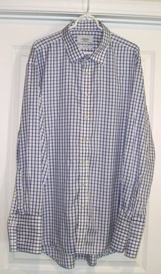 CHARLES TYRWHITT PARA HOMBRE (19/37) AZUL/BLANCO CUADROS SIN PLANCHAR ABOTONADO/¡con PUÑO FRANCÉS! Foto 1 de 4