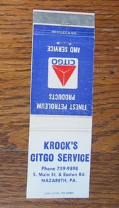 KROCK'S CITGO TANKSTELLE MATCHBOOK COVER: NAZARETH, PA 1970er MATCHCOVER -A1 - Bild 1 von 2