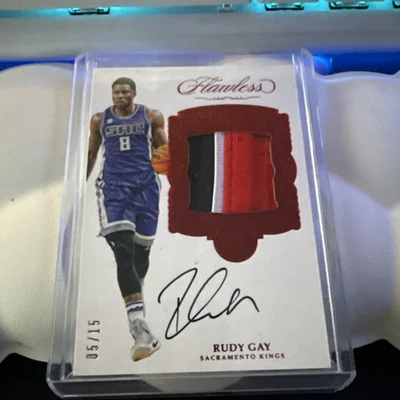 2016-17 Flawless Rudy Gay Sacramento Kings Tri Patch Auto #5/15  - Image 1 of 2
