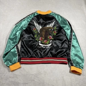 Ring Of Fire Mens M Black Green Long Sleeve Full-Zip Bomber Jacket Y2K #3170 - Picture 1 of 11