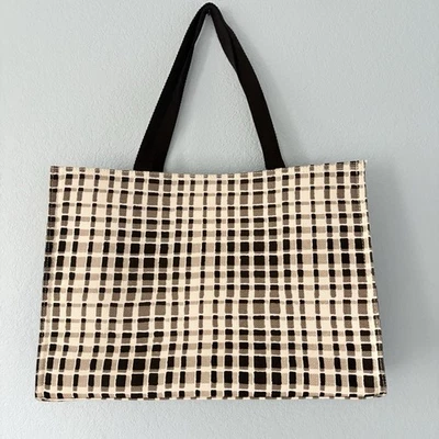 Bolso de Mano Spartina 449 Grande Mercado Cartera Geométrica Cuadros Negro Blanco Taupe Foto 1 de 4